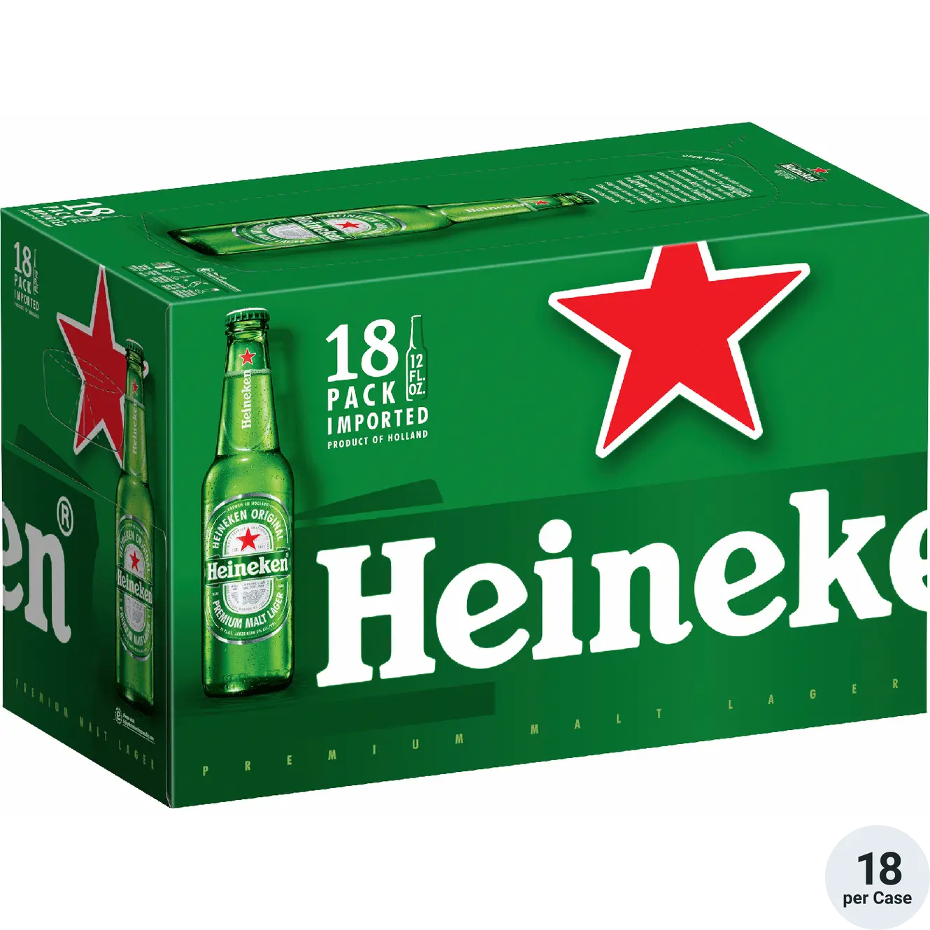 Heineken Original Import Lager Beer 18-12oz Btls